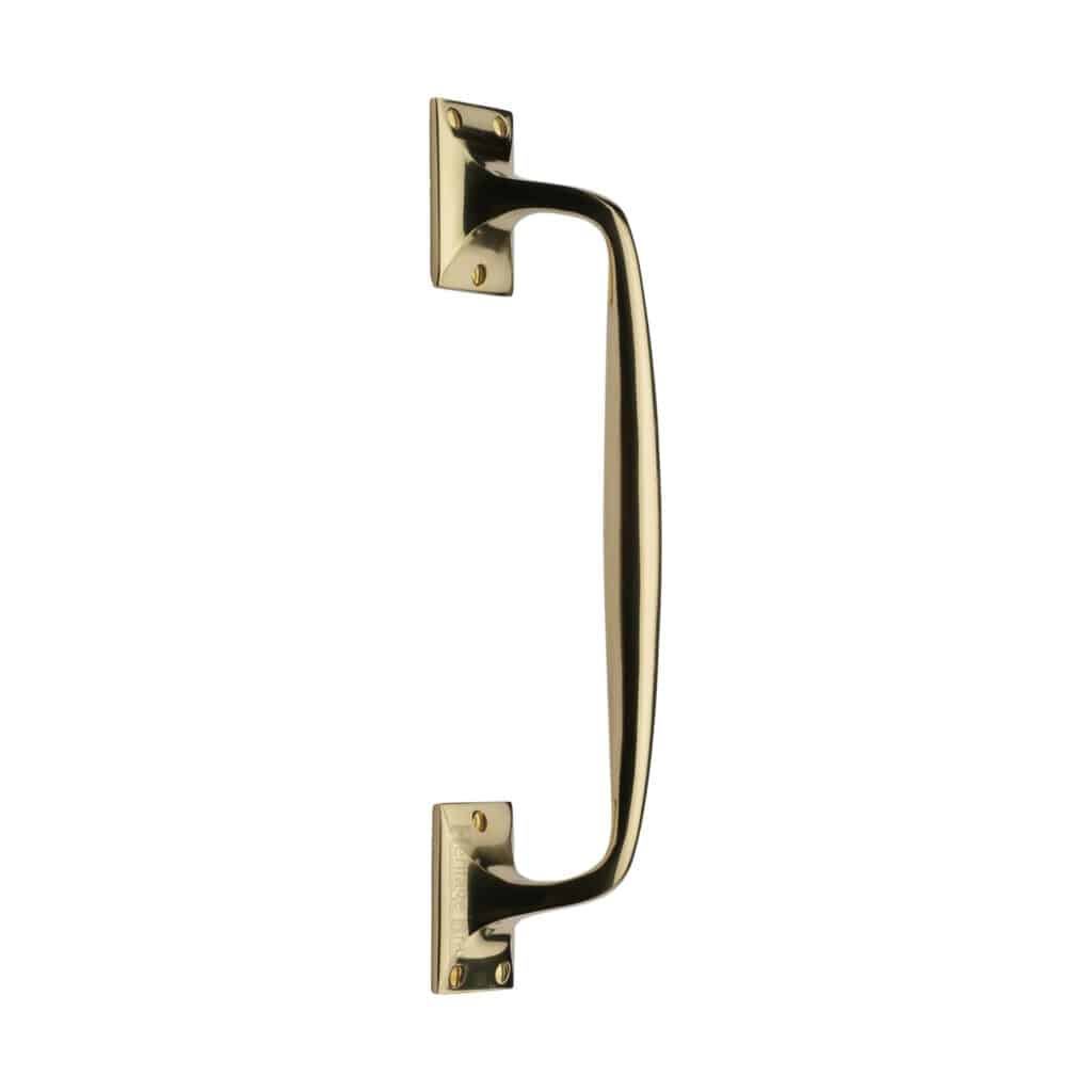 Heritage Brass Door Handle Lever Latch on Round Rose Bauhaus Mitre Reeded Design Polished Brass Finish 1