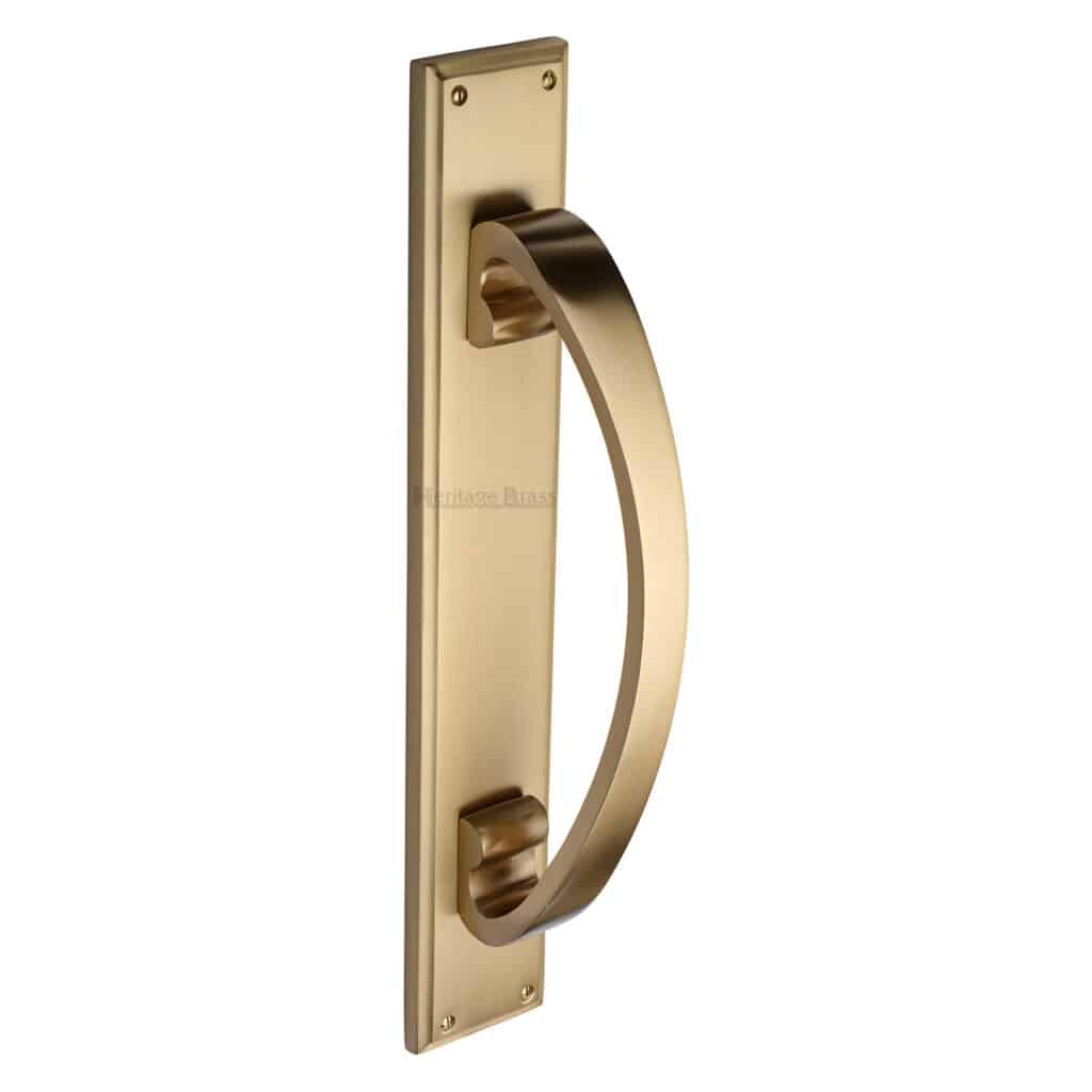 Heritage Brass Door Handle Lever Lock Meridian Design Satin Brass Finish 1