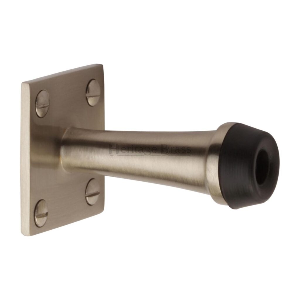Heritage Brass Door Handle Lever Latch on Round Rose Mercury Design Satin Nickel Finish 1