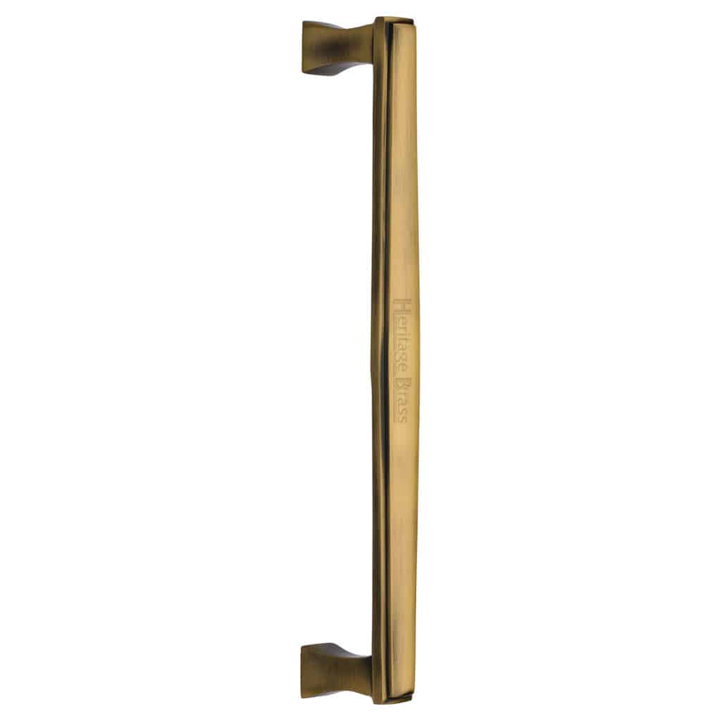Heritage Brass Door Handle Lever Latch on Round Rose Metro Angled Design Polished Brass Finish 1