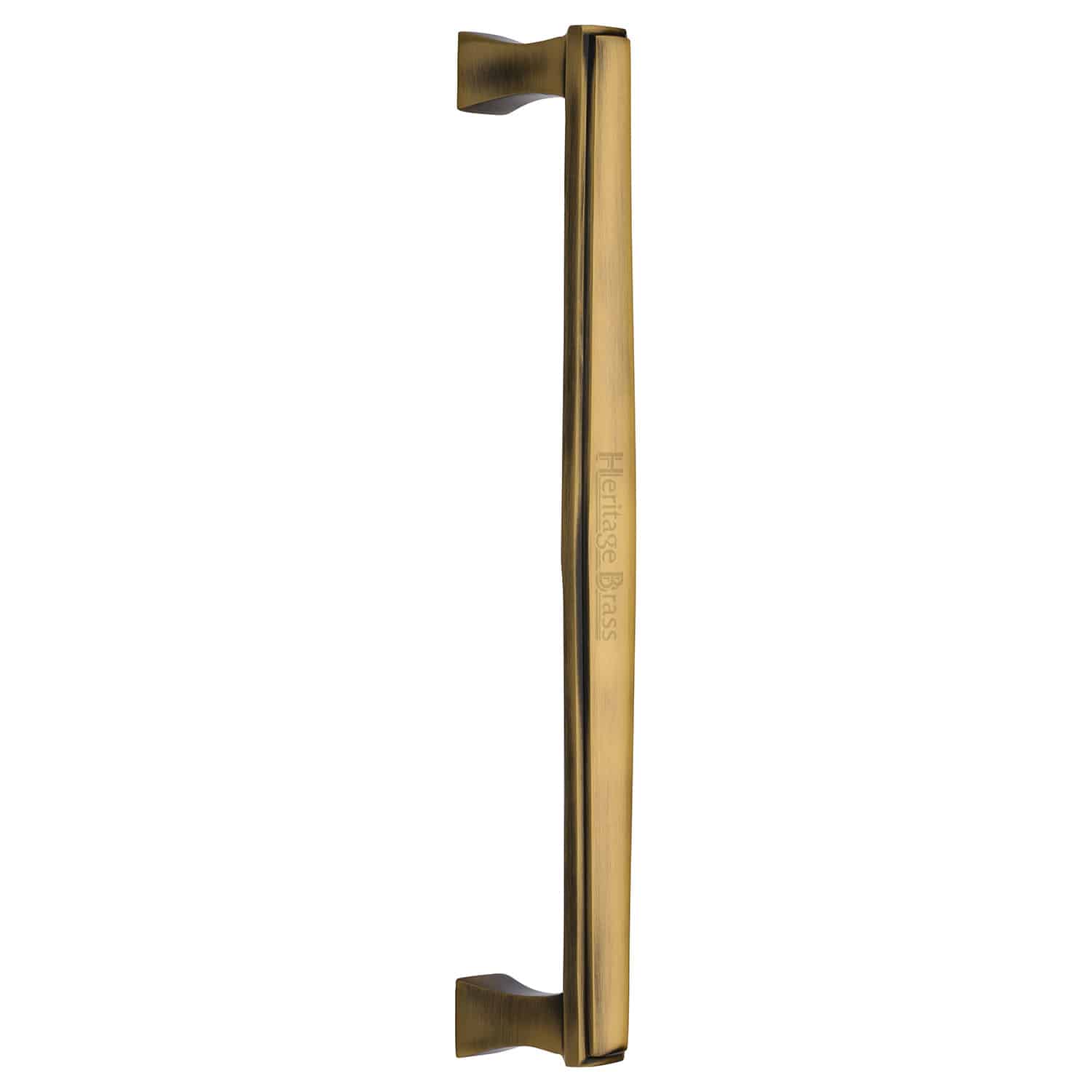 Heritage Brass Door Handle Lever Latch on Round Rose Metro Angled Design Polished Brass Finish 1