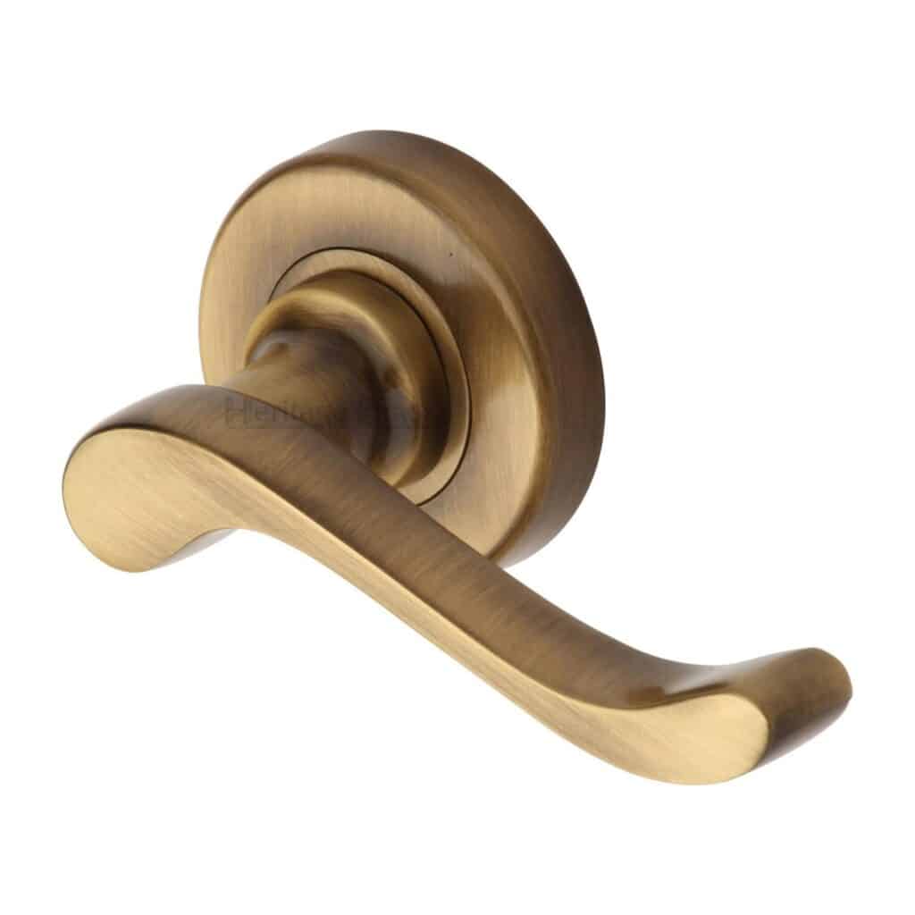 Heritage Brass Door Handle Lever on Rose Gio Design Antique Brass Finish 1