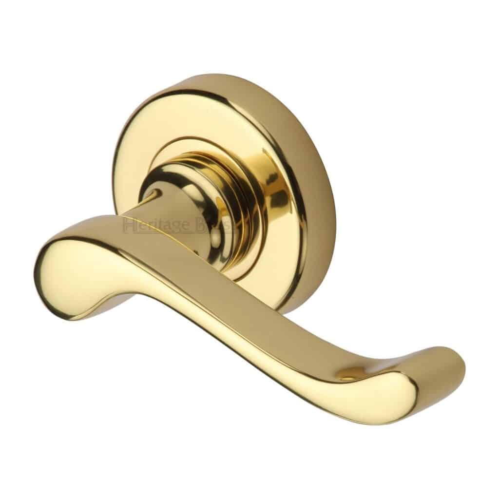 Heritage Brass Door Handle Lever on Rose Gio Design Polished Brass Finish 1