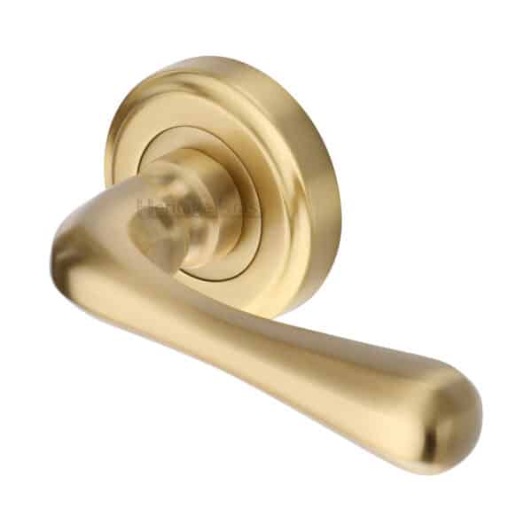 Heritage Brass Door Handle Lever Latch on Round Rose Julia Design Polished Chrome Finish 1