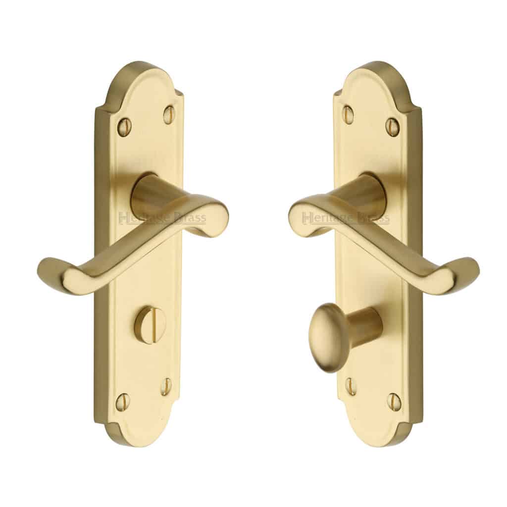 Heritage Brass Cabinet Pull Step Design with 16mm Rose 128mm CTC Satin Brass finish 1
