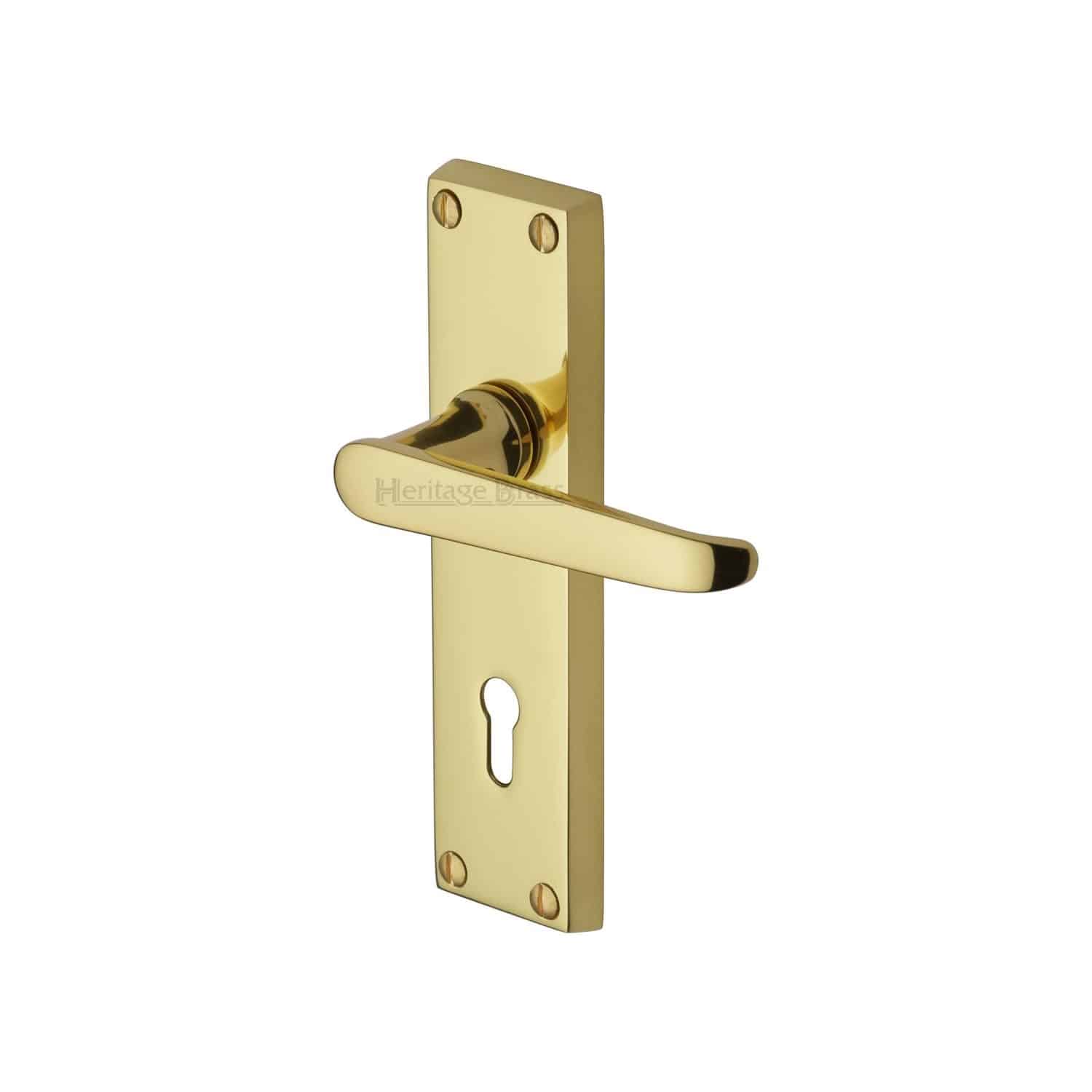 Heritage Brass Door Handle Lever Lock Victoria Design Polished Brass