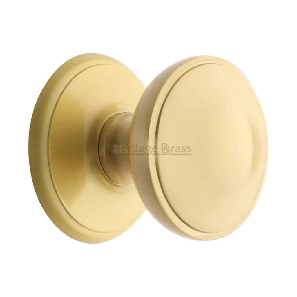 Heritage Brass Door Handle for Euro Profile Plate Edwardian Design Satin Nickel Finish 1
