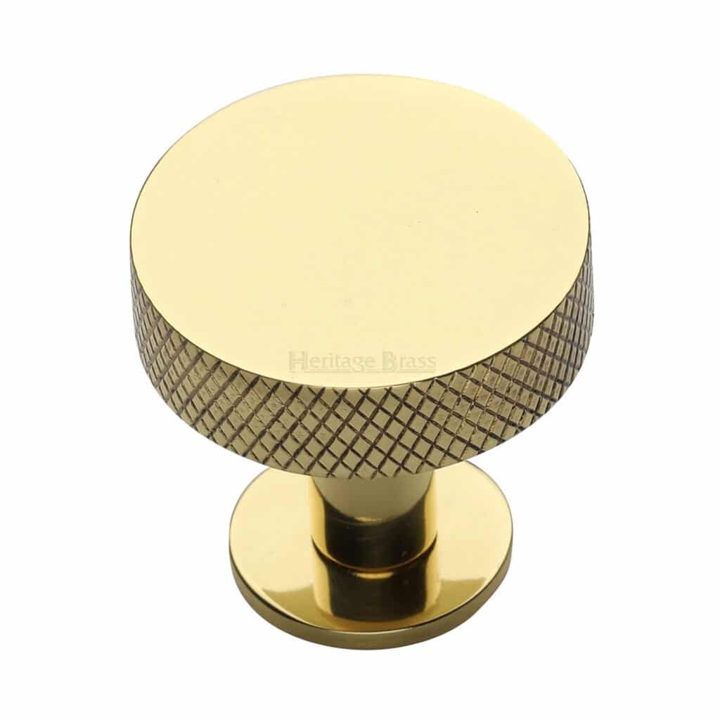 Heritage Brass Cabinet Knob Stepped Disc Design with Rose 38mm Polished Brass finish 1