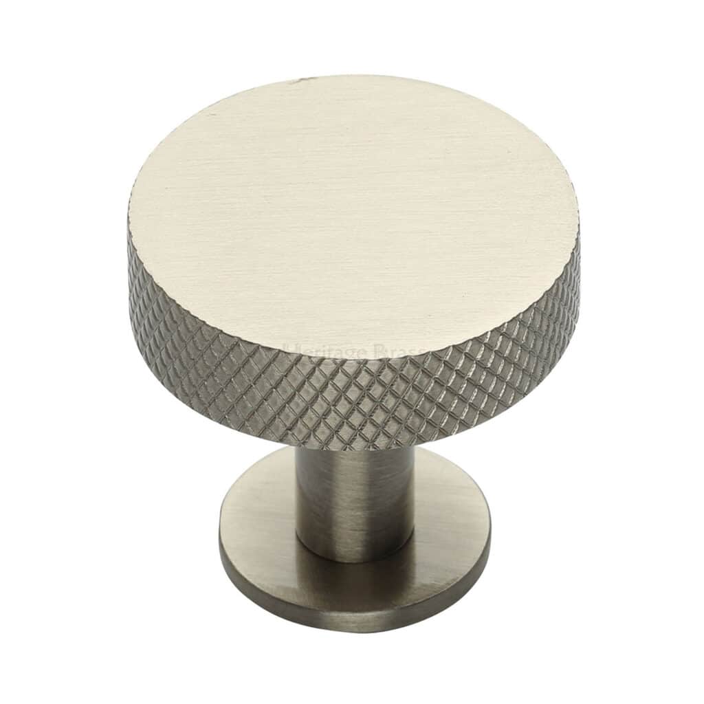 Heritage Brass Cabinet Knob Stepped Disc Design with Rose 38mm Satin Nickel finish 1
