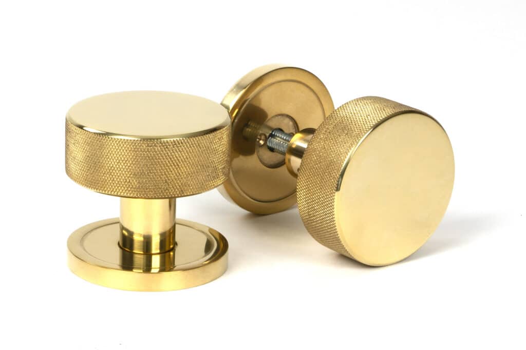 Polished Brass Brompton Mortice/Rim Knob Set (Plain) 1