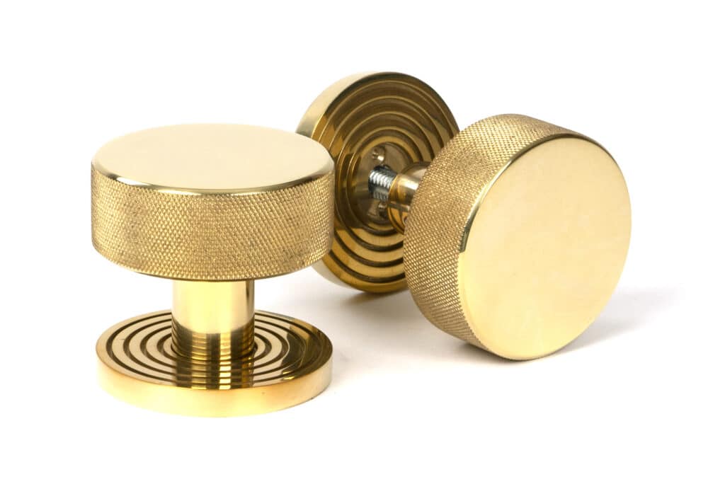 Polished Brass Brompton Mortice/Rim Knob Set (Beehive) 1