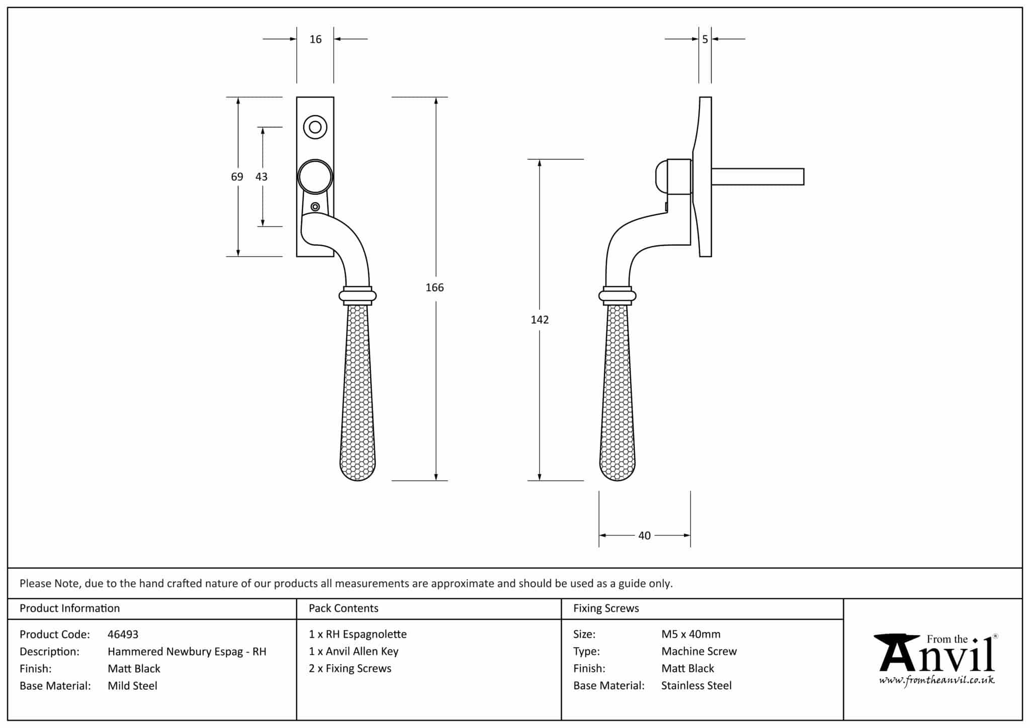 Matt Black Hammered Newbury Espag - RH 3