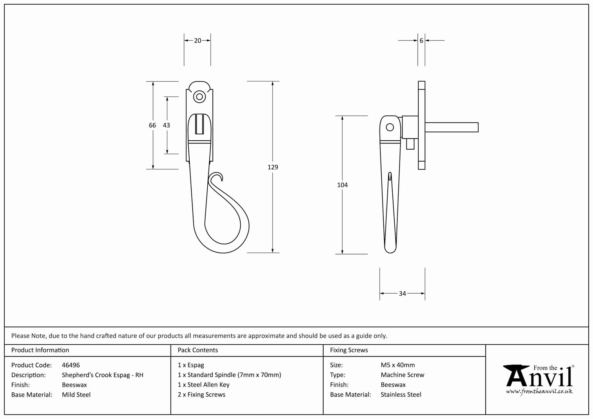 Beeswax Shepherd's Crook Espag - RH 3