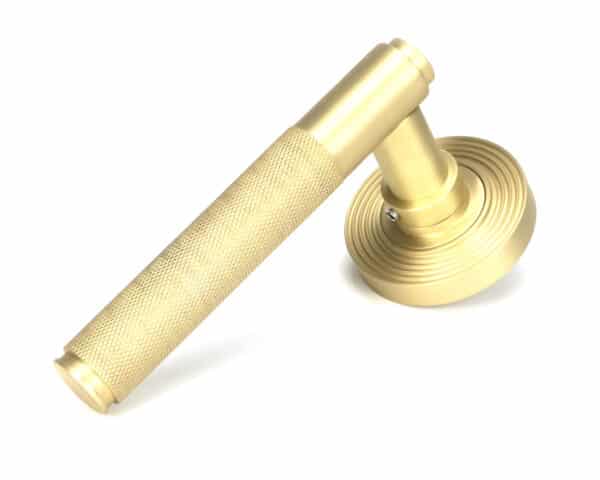 Satin Brass Brompton Lever on Rose Set (Beehive) - Unsprung 1