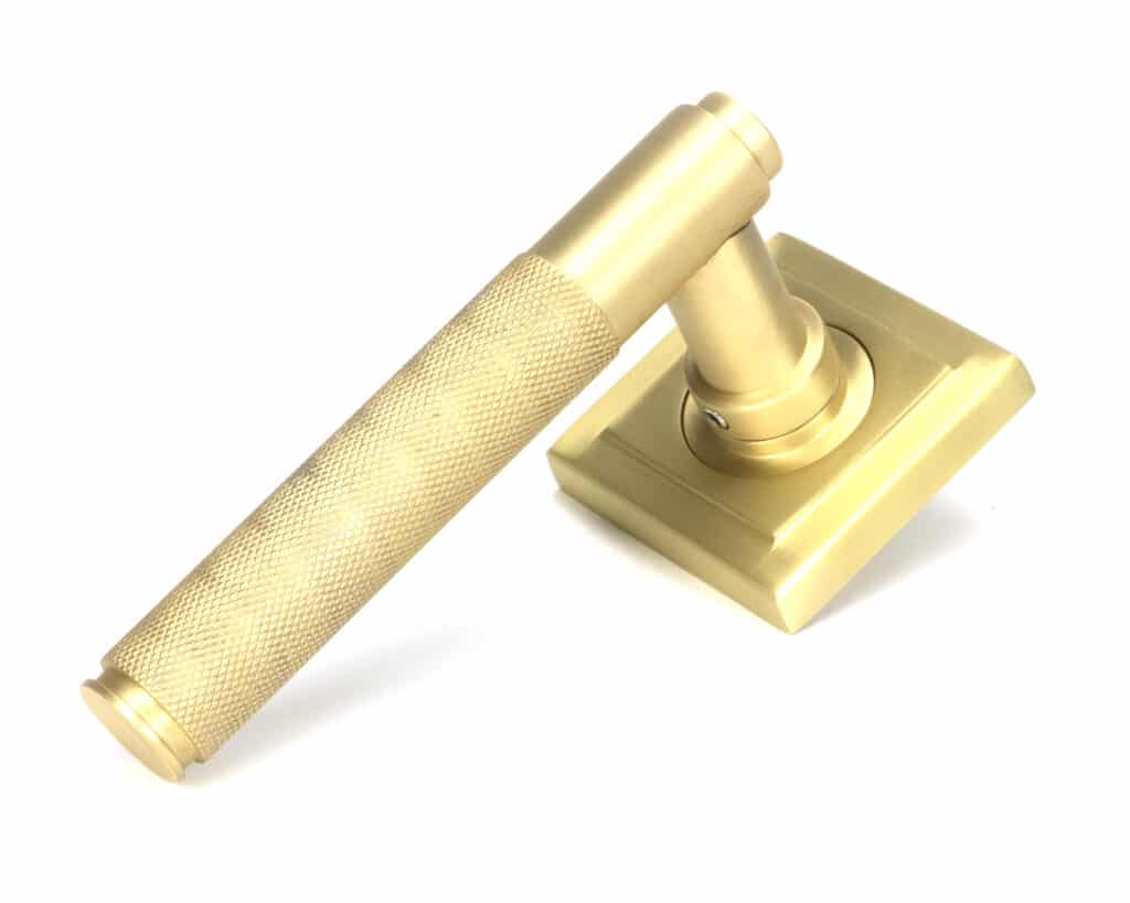 Satin Brass Brompton Lever on Rose Set (Square) - Unsprung 1