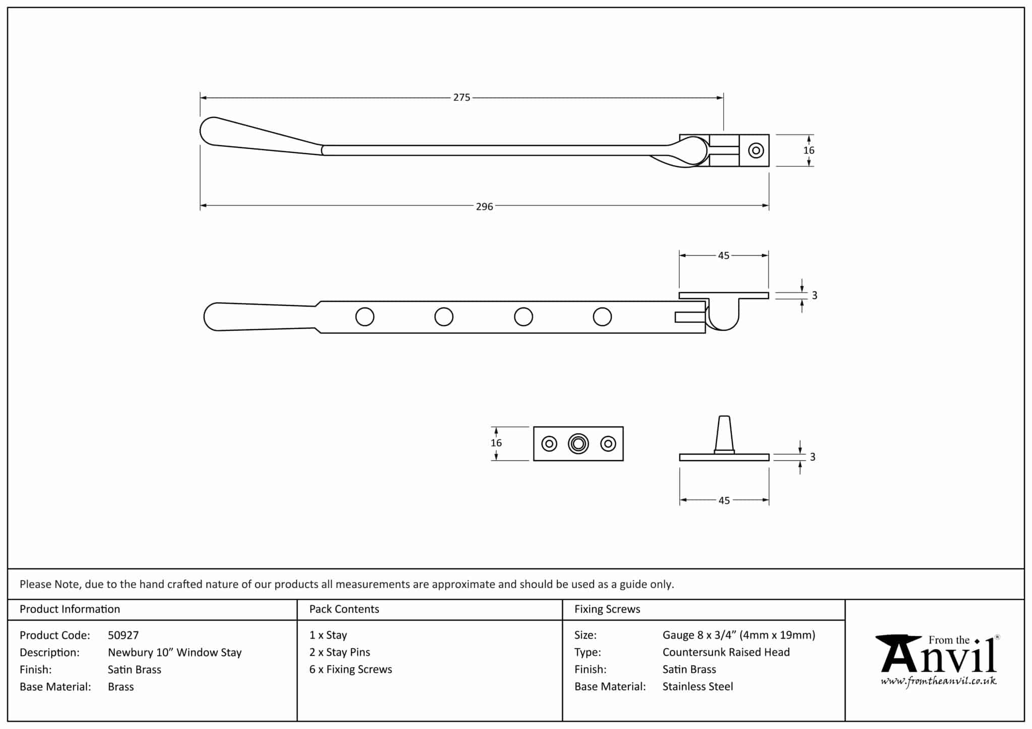 Satin Brass 10" Newbury Stay 3