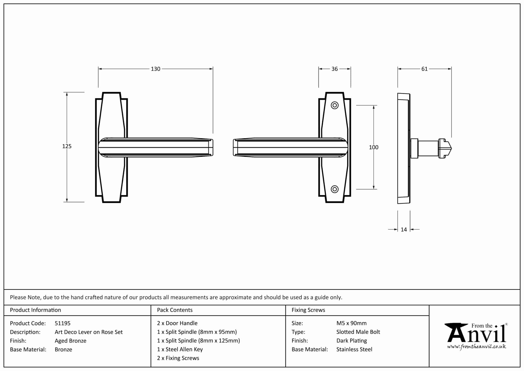 Aged Bronze Art Deco Lever on Rose Set 3