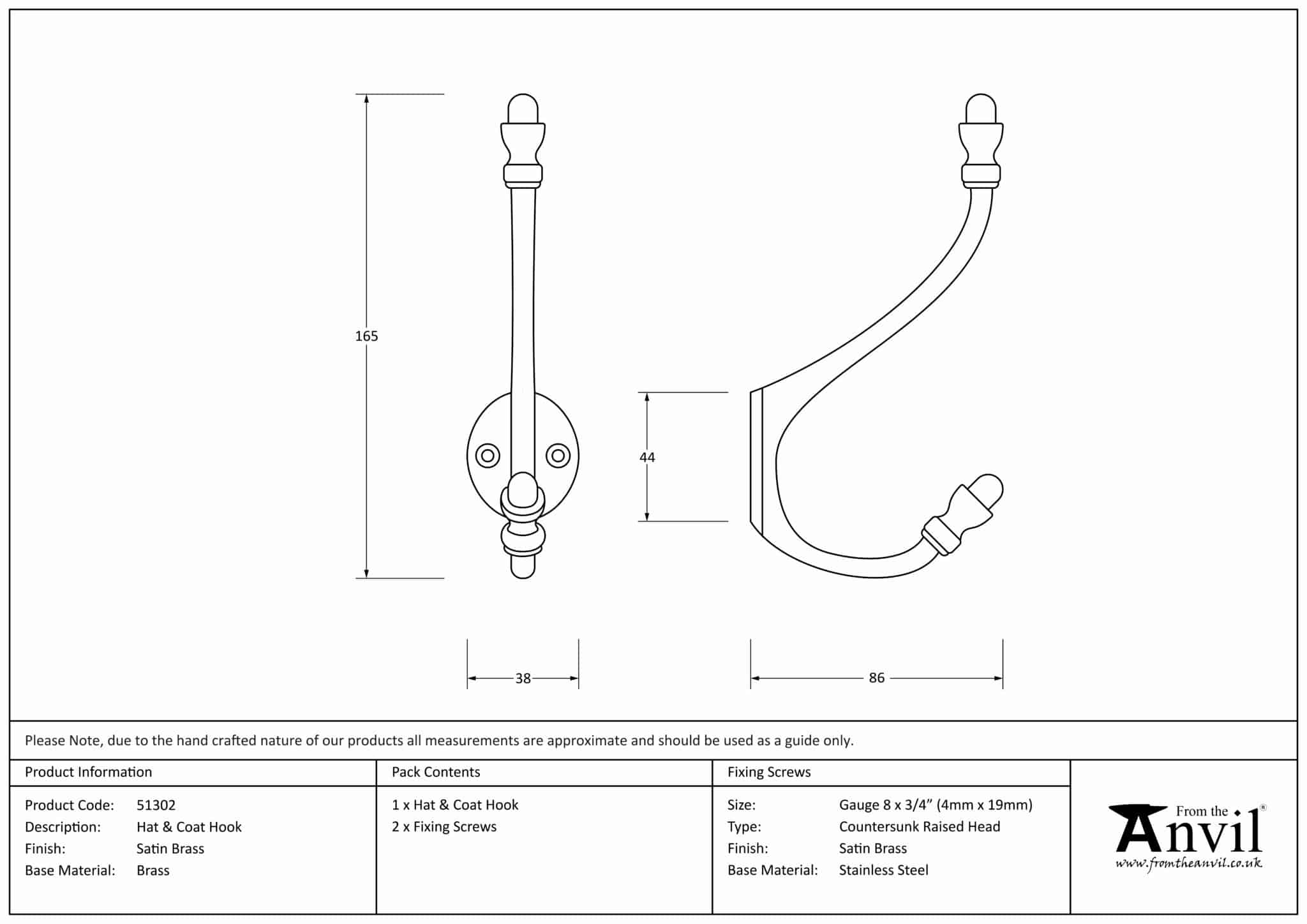 Satin Brass Hat & Coat Hook 2