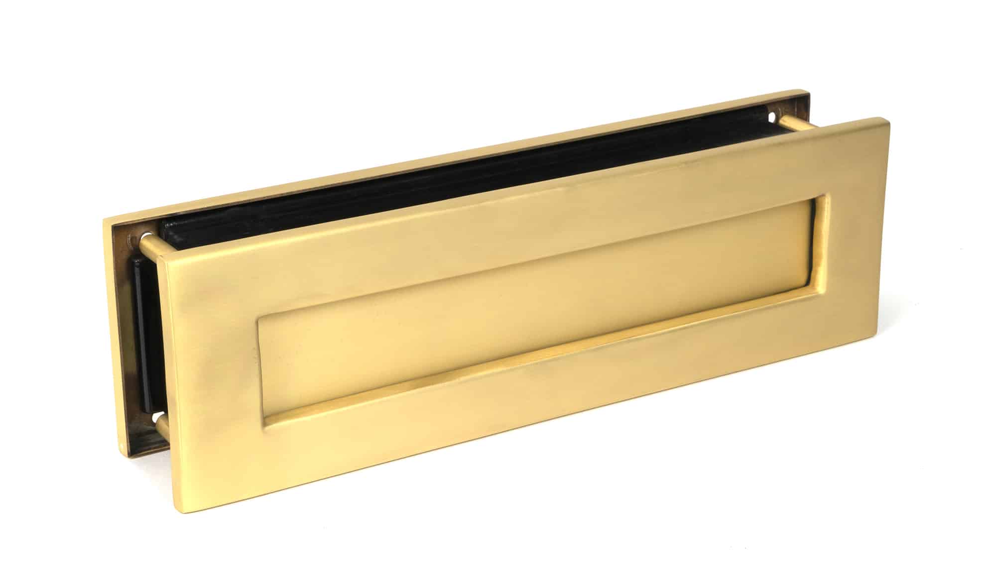 Satin Brass Traditional Letterbox Handles at Heart