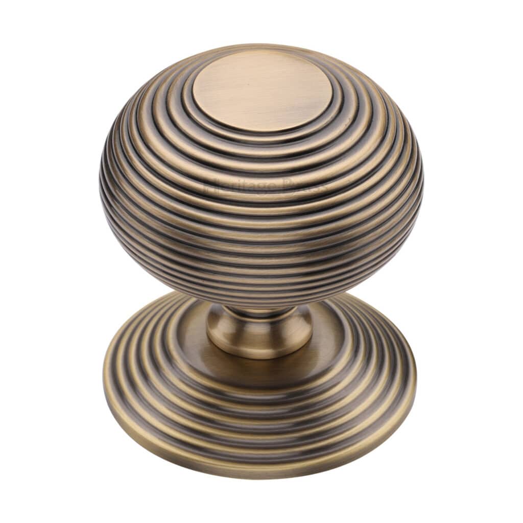 Heritage Brass Reeded Round Knob Antique Brass
