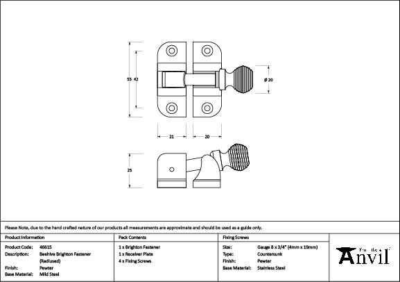 Pewter Beehive Brighton Fastener (Radiused) - Image 2