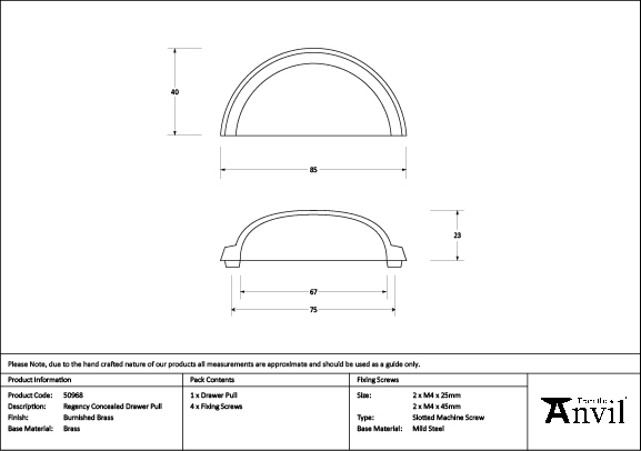 Burnished Brass Regency Concealed Drawer Pull - Image 2