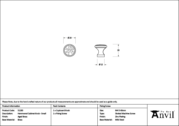 Aged Brass Hammered Cabinet Knob - Small - Image 2