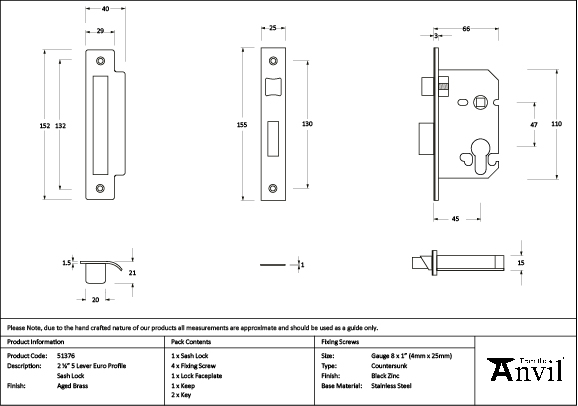 Aged Brass 2½" Euro Profile Sash Lock - Image 2