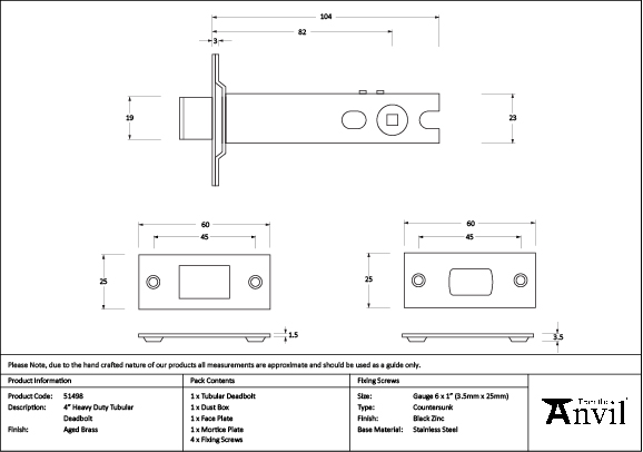 Aged Brass 4" Heavy Duty Tubular Deadbolt - Image 2
