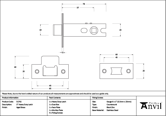 Aged Brass 3" Heavy Duty Latch - Image 2