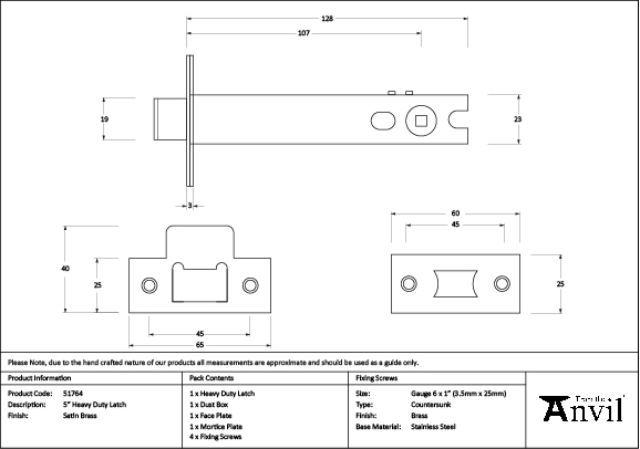 Satin Brass 5" Heavy Duty Latch - Image 2