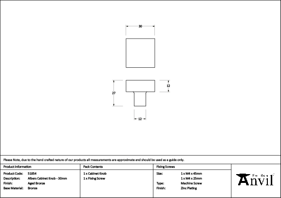 Aged Bronze Albers Cabinet Knob - 30mm - Image 2