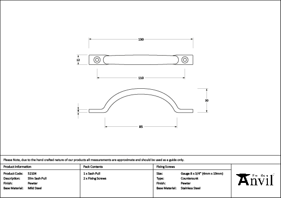 Pewter Slim Sash Pull - Image 2